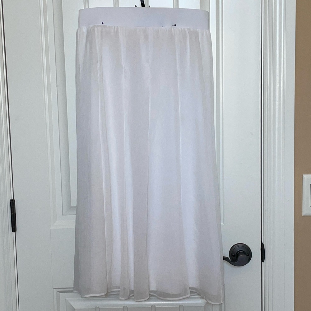 Ruby Rd. Petite (Small)White A-Line Semi-Sheer Midi Skirt lined w attached skirt - Picture 17 of 17